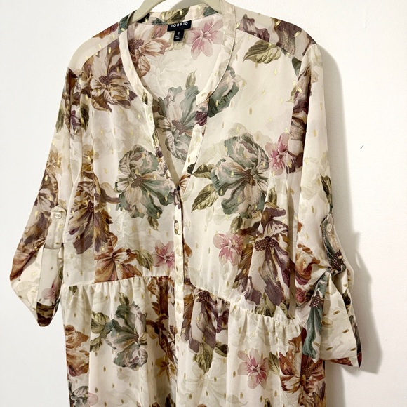 Torrid Lexie Sheer Ivory Floral Print Chiffon High Low Babydoll Tunic Size 1X - Picture 3 of 8